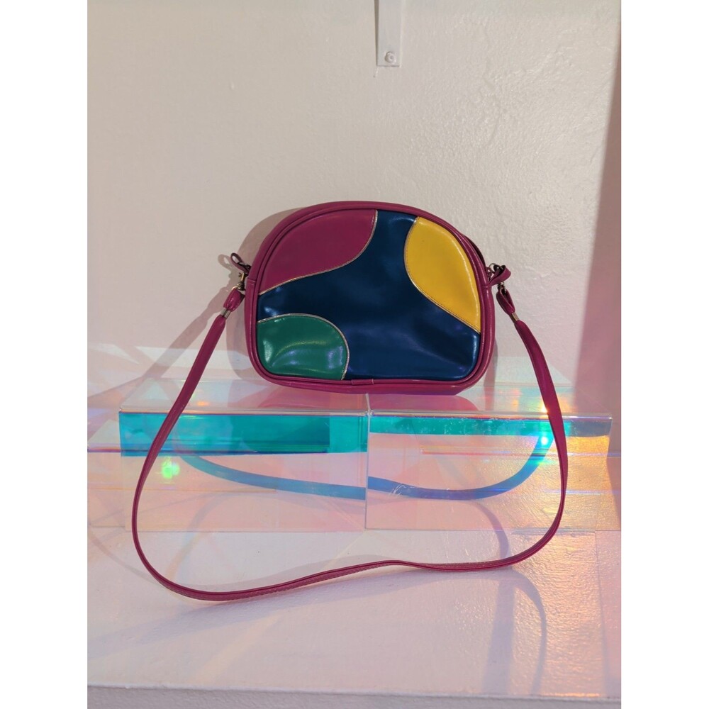 Vintage 1980s Colorblock Crossbody Purse Hot Pink Blue Green Yellow Retro